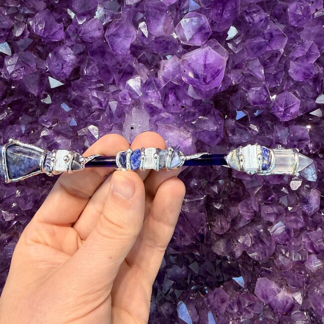 Indigo Medium Wands - Acrylic Stand Included - Double Terminated DT Handmade Reiki Infused - Healing