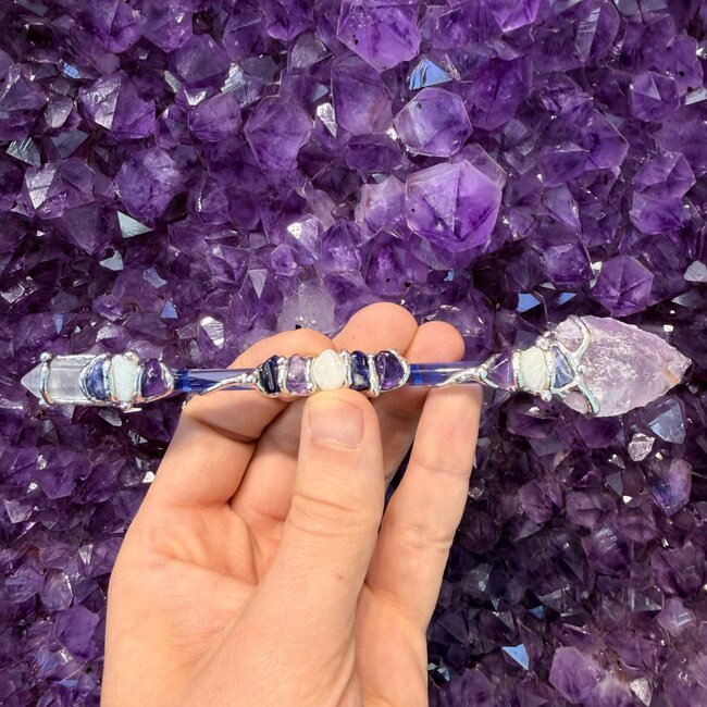 Wisdom Keeper Medium Wands - Acrylic Stand Included - Double Terminated DT Handmade Reiki Infused - Healing