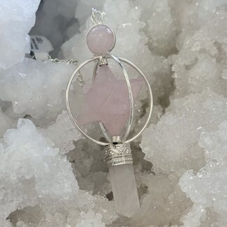 Rose Quartz Pendulums - Spinning Merkaba w/ Rose Quartz Point and Clear Quartz Sphere