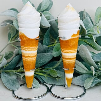 Orange & White Calcite Ice Cream Cones on Silver Pin Stand - Large 8-9"