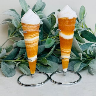 Orange & White Calcite Ice Cream Cones on Silver Pin Stand - Medium 7-8"