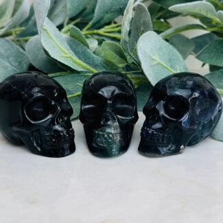 Black Rose Rainbow Fluorite Skulls - 3"