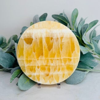 Honey Comb Honeycomb Yellow Calcite Round Plate - Large 6" Slab Flat