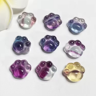 Rainbow Fluorite Paw Bead - 0.5" Animal, Figurine, Carving