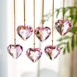 Pink Heart Shaped Faceted Suncatchers Sun Catchers -  Window Mirror Home Decor