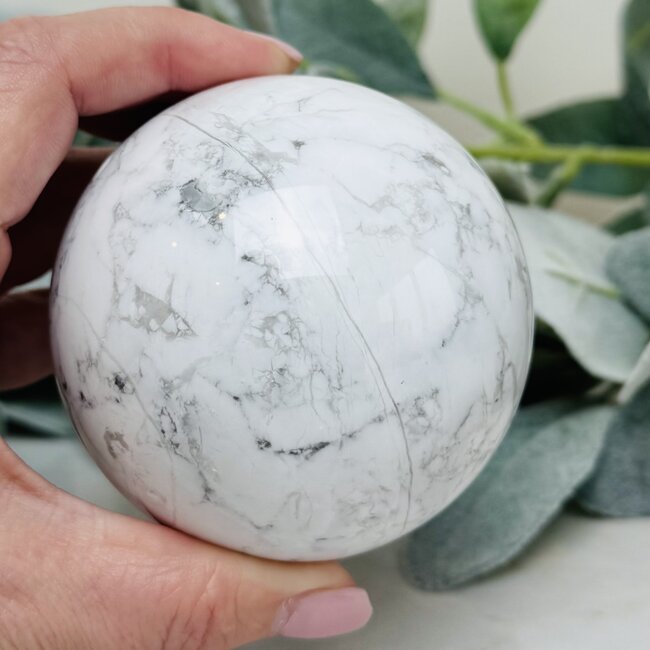 White Howlite (Magnesite) Sphere Orb Globe -75-80mm