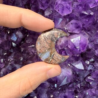 Que Sera (Blue Opal Llianite Galaxy Rhyolite Liberite Glaucophane) Crescent Moons - Medium