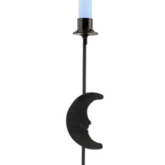 Chime Spell  Candle Holder Stand - Moon Face Black Metal Iron 10"