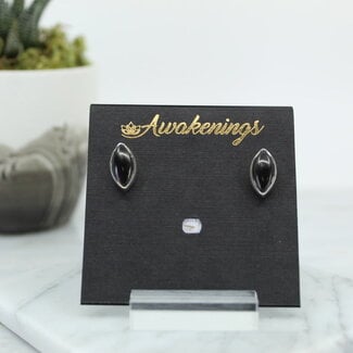 Shungite Earrings - Teardrop Pear Bezel Set Studs - Sterling Silver