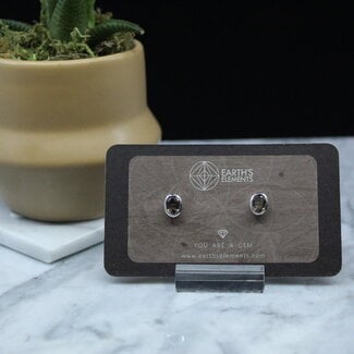 Smoky (Smokey) Quartz Earrings - Teardrop Pear Faceted Studs - Bezel Set Sterling Silver