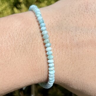Larimar (Dolphin Stone) Bracelets - Rondell Beaded Adjustable Slider - Sterling Silver