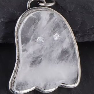 Clear Quartz Ghost Pendants - Silver Plated 1" Charms Jewelry