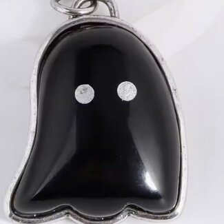 Black Obsidian Ghost Pendants - Silver Plated 1" Charms Jewelry