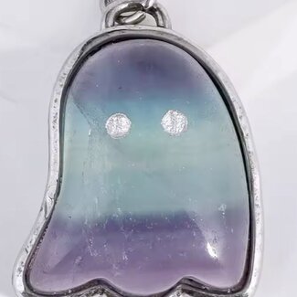 Rainbow Fluorite Ghost Pendants - Silver Plated 1" Charms Jewelry