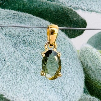 Moldavite Pendants - Oval Faceted - Claw Prong Set Gold Vermeil