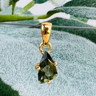 Moldavite Pendants - Obtuse Triangle Faceted - Claw Prong Set Gold Vermeil