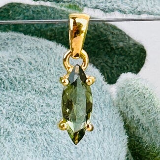 Moldavite Pendants - Marquise Faceted - Claw Prong Set Gold Vermeil