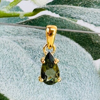Moldavite Pendants - Teardrop Pear Faceted - Claw Prong Set Gold Vermeil