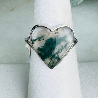 Moss Agate Rings - Size 9 Heart - Bezel Set Sterling Silver