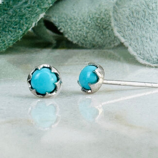 Turquoise Earrings - 5mm Round Studs - Claw Prong Set Sterling Silver