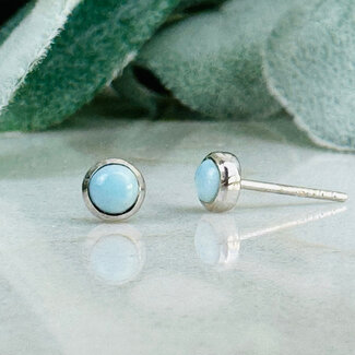 Larimar (Dolphin Stone) Earrings - 3mm Round Circle Studs - Bezel Set Sterling Silver .925