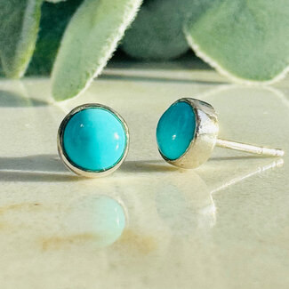 Turquoise Earrings - 6mm Round Studs - Bezel Set Sterling Silver