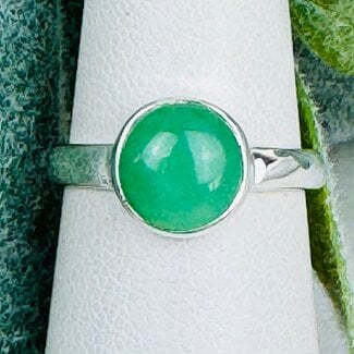 Green Chrysoprase Rings - Size 6 Circle Round - Bezel Set Sterling Silver (AAA Grade)