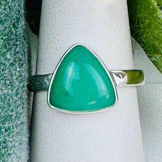 Green Chrysoprase Rings - Size 11 Triangle - Bezel Set Sterling Silver (AAA Grade)