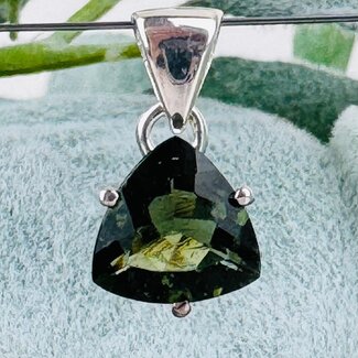 Moldavite Pendants - Triangle Trilliant Faceted - Claw Prong Sterling Silver