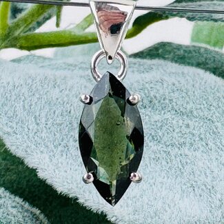 Moldavite Pendants - Marquise Faceted - Claw Prong Set Sterling Silver