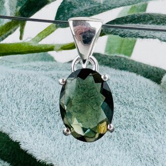 Moldavite Pendants - Oval Faceted Claw Prong Set - Sterling Silver