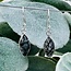 Black Tourmaline in Clear Quartz (Tourmalated Tourmalinated Rutilated Rutile) Earrings - Marquise Dangle Drop - Bezel Set Sterling Silver