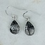 Black Tourmaline in Clear Quartz (Tourmalated Tourmalinated Rutilated Rutile) Earrings - Teardrop Pear Dangle Drop - Bezel Set Sterling Silver