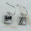 Black Tourmaline in Clear Quartz (Tourmalated Tourmalinated Rutilated Rutile) Earrings - Square Dangle Drop - Bezel Set Sterling Silver