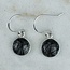 Black Tourmaline in Clear Quartz (Tourmalated Tourmalinated Rutilated Rutile) Earrings - Round Dangle Drop - Bezel Set Sterling Silver