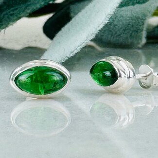 Tsavorite (Grossular) Green Garnet Earrings - Marquise Studs Bezel Set - Sterling Silver (AA Grade)