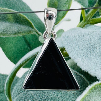 Black Tourmaline Pendants - Triangle (Rough Raw Natural) Bezel Set Sterling Silver