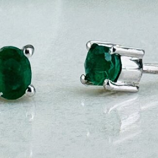 Emerald Earrings - 3mm Oval Faceted Studs - Claw Prong Set Sterling Silver