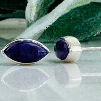 Lapis Lazuli Earrings - Marquise Studs - Bezel Set Sterling Silver .925