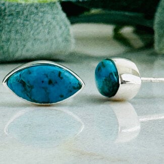 Shattuckite Earrings - Marquise Studs - Bezel Set Sterling Silver