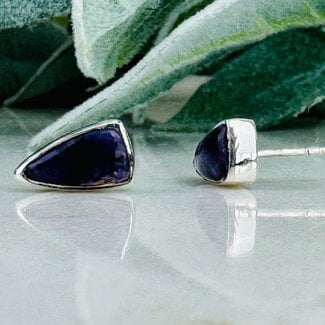 Tiffany Stone (Bertrandite) Earrings - High Triangle Studs - Bezel Set Sterling Silver