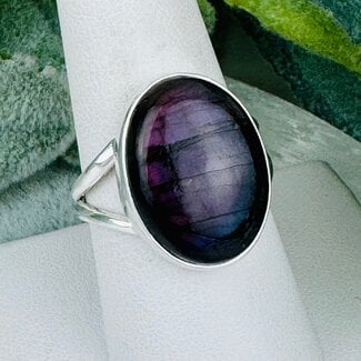 Purple Fire Labradorite Rings - Size 10 Oval Bezel Set - Sterling Silver