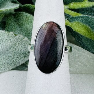 Purple Fire Labradorite Rings - Size 7 Oval Bezel Set - Sterling Silver