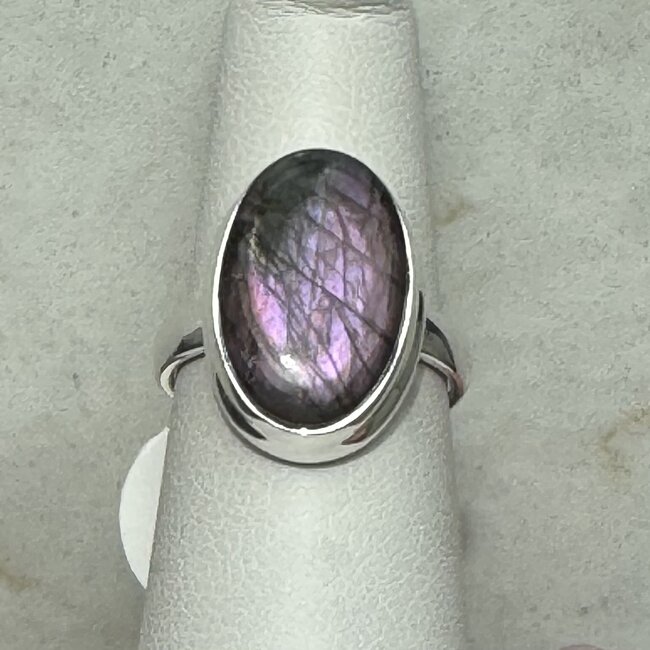 Purple Fire Labradorite Rings - Size 7 Oval Bezel Set - Sterling Silver
