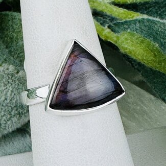 Purple Fire Labradorite Rings - Size 7 Triangle Bezel Set - Sterling Silver