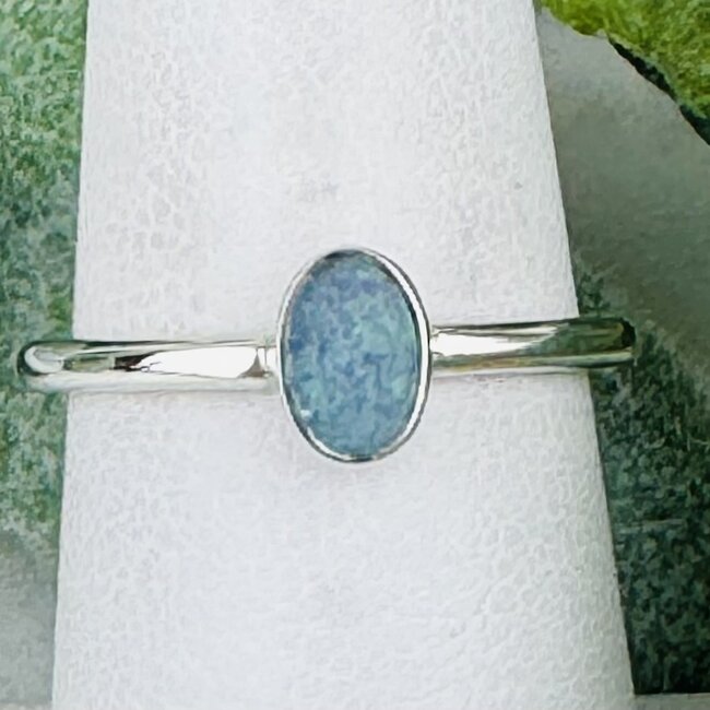 Australian Opal Rings - Size 6 Oval Bezel Set - Sterling Silver