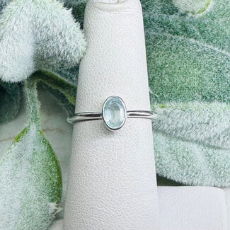 Aquamarine Rings - Size 4 Oval Faceted - Bezel Set Sterling Silver