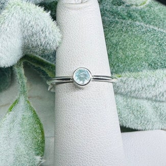 Aquamarine Rings - Size 8 Round Circle Faceted - Bezel Set Sterling Silver