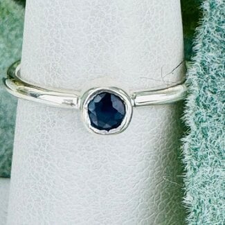 Blue Sapphire Rings -Size 9 Round Circle Faceted - Bezel Set Sterling Silver