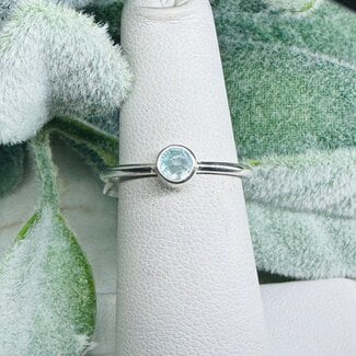 Aquamarine Rings - Size 6 Round Circle Faceted - Bezel Set Sterling Silver